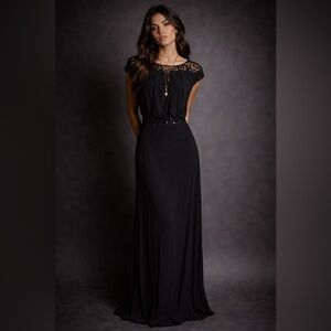 Aidan Mattox Black Maxi Dress with Sheer Yoke